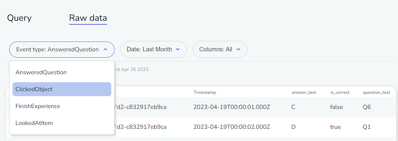 dev project raw data event type